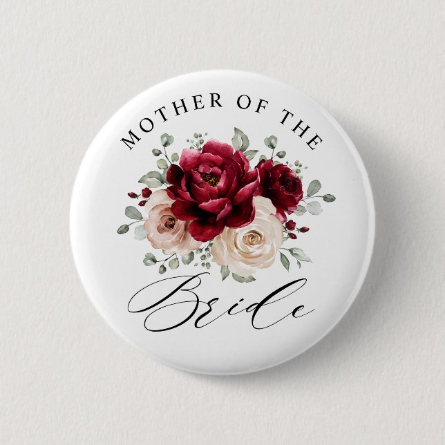Burgundy Champagne Ivory Mauve Mother of the Bride Button (Front)