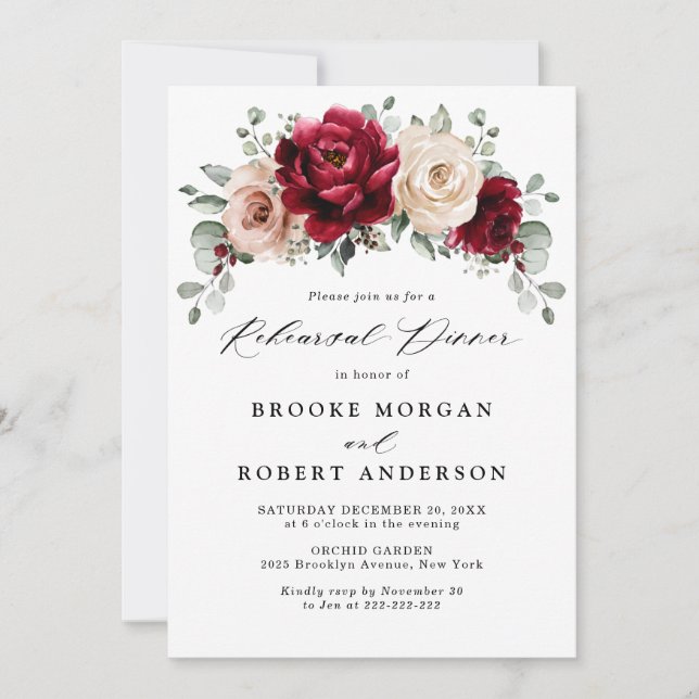 Burgundy Champagne Ivory Mauve Rehearsal Dinner Invitation (Front)