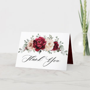 Burgundy Champagne Ivory Mauve Rose Bridal Shower Letterpress Thank You Card