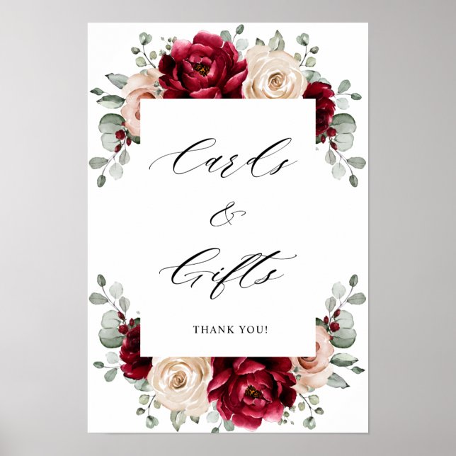 Burgundy Champagne Ivory Mauve Rose Cards & Gifts Poster (Front)