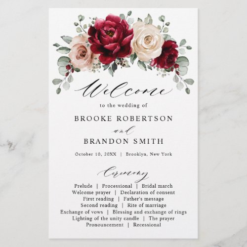 Burgundy Champagne Ivory Mauve Rose Floral Program