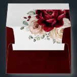 Burgundy Champagne Ivory Mauve Rose Floral Wedding Envelope<br><div class="desc">Elegant Burgundy Red,  Champagne ivory earthy floral theme wedding envelope featuring elegant bouquet of Burgundy,  champagne ivory color roses peonies  and sage green eucalyptus leaves. Please contact me for any help in customization or if you need any other product with this design.</div>
