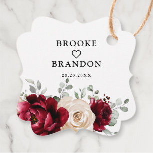 Burgundy Champagne Ivory Mauve Rose Floral Wedding Favor Tags