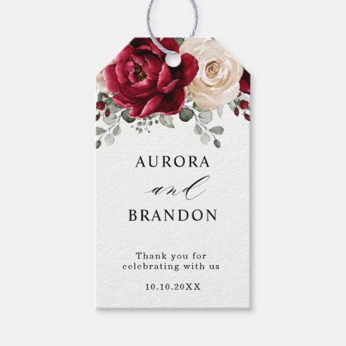 Burgundy Champagne Ivory Mauve Rose Floral Wedding Gift Tags