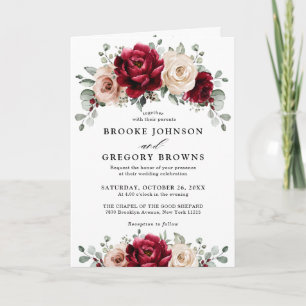 Burgundy Champagne Ivory Mauve Rose Floral Wedding Invitation