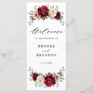Burgundy Champagne Ivory Mauve Rose Floral Wedding Program
