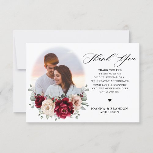 Burgundy Champagne Ivory Mauve Rose Floral Wedding Thank You Card