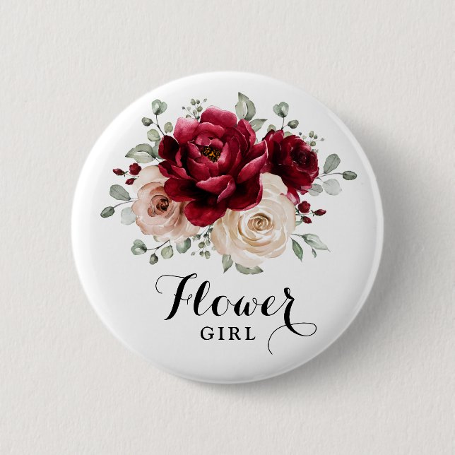Burgundy Champagne Ivory Mauve Rose Flower girl Button (Front)