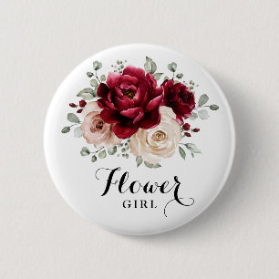 Burgundy Champagne Ivory Mauve Rose Flower girl Button