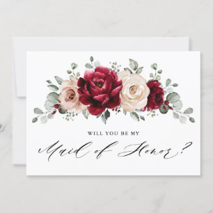Burgundy Champagne Ivory Mauve Rose Maid of Honor Invitation