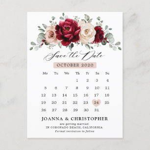 Burgundy Champagne Ivory Mauve Rose Save the Date Postcard