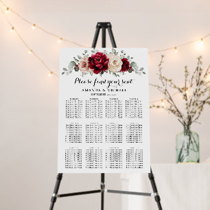 Burgundy Champagne Ivory Mauve Rose Seating chart Foam Board