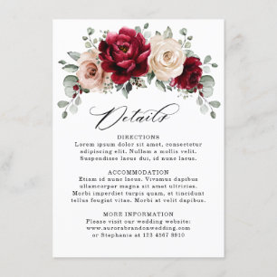 Burgundy Champagne Ivory Mauve Rose Wedding Detail Enclosure Card