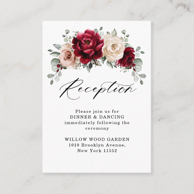 Burgundy Champagne Ivory Mauve Wedding Reception Enclosure Card (Front)