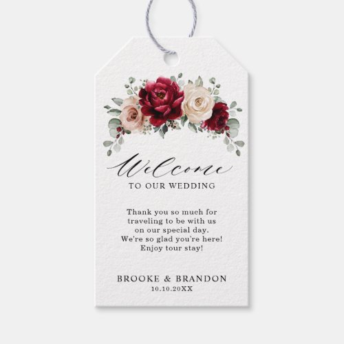 Burgundy Champagne Ivory Mauve Wedding Welcome Gift Tags