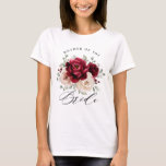 Burgundy Champagne Ivory Mother of the Bride T-Shirt<br><div class="desc">Elegant Burgundy Red,  Champagne ivory earthy floral theme wedding mother of the bride t shirt featuring elegant bouquet of Burgundy,  champagne ivory color roses peonies  and sage green eucalyptus leaves. Please contact me for any help in customization or if you need any other product with this design.</div>