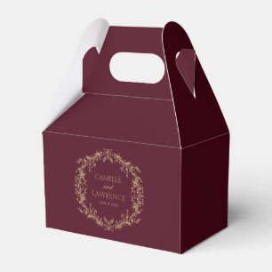 Burgundy Champagne Toile Floral Frame Wedding Favor Boxes