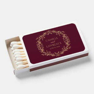 Burgundy Champagne Toile Floral Frame Wedding Matchboxes