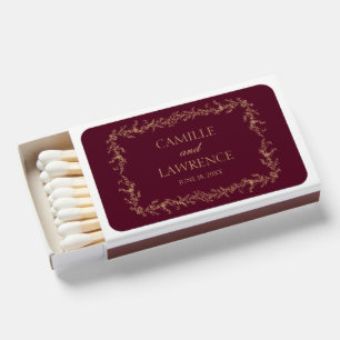 Burgundy Champagne Toile Floral Frame Wedding Matchboxes
