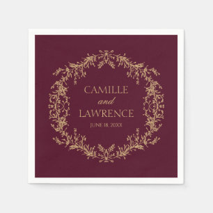 Burgundy Champagne Toile Floral Frame Wedding Napkins