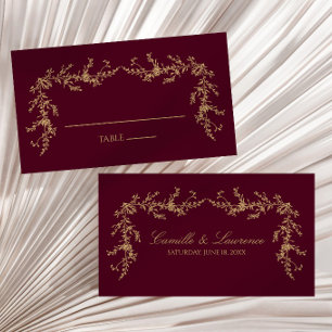 Burgundy Champagne Toile Floral Frame Wedding Place Card