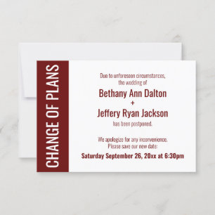 Burgundy Change of Plans Postponed Wedding Card