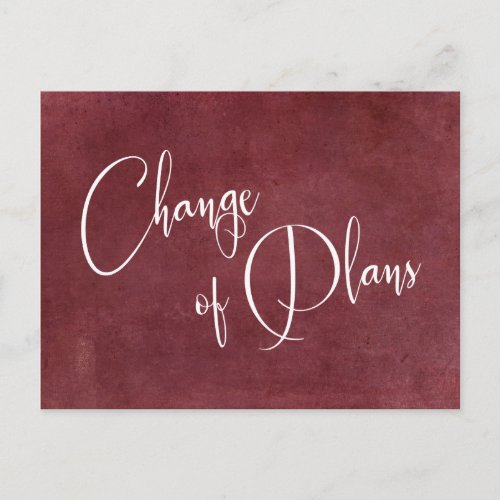 Burgundy Change of Plans Postponed Wedding Postcard