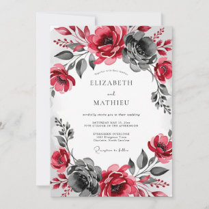 Burgundy Charcoal Dramatic Winter Wedding Invitation