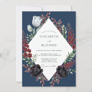 Burgundy Charcoal Tulip Eucalyptus Wedding Invitation