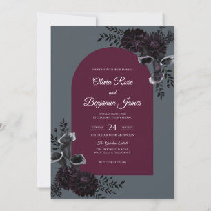Burgundy Charcoal Wildflower Wedding Invitation