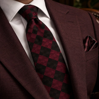 Burgundy Charcoal Woven Argyle Neck Tie