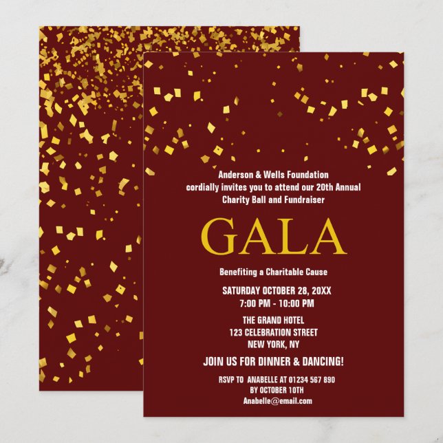 Burgundy Charity Ball Corporate Fundraising Party Invitation (Front/Back)