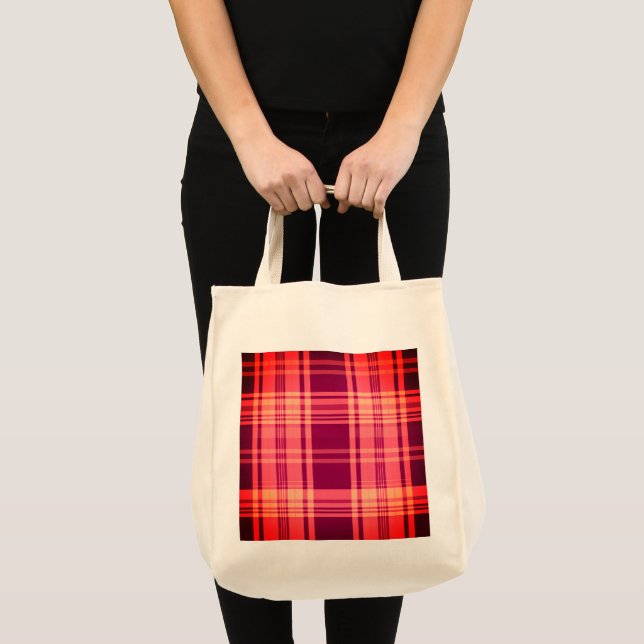 Burgundy Check Grocery Tote Bag (Front (Product))