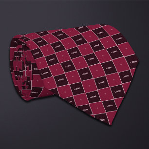 Burgundy Checkerboard Logo Pattern Neck Tie