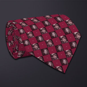 Burgundy Checkerboard Photo Pattern (2 Photos) Neck Tie
