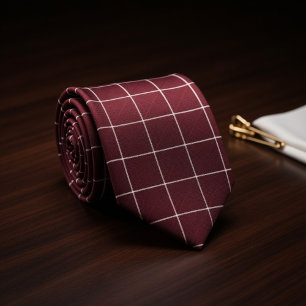 Burgundy Checkered Neck Tie