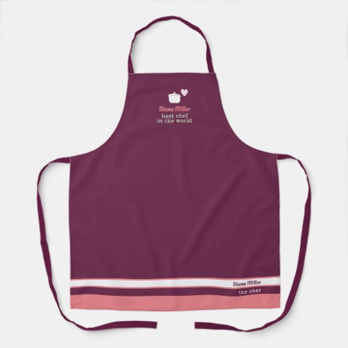 burgundy chef apron with her name