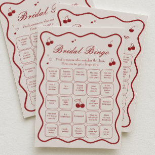 Burgundy Cherry Bridal Shower Bingo Game Card