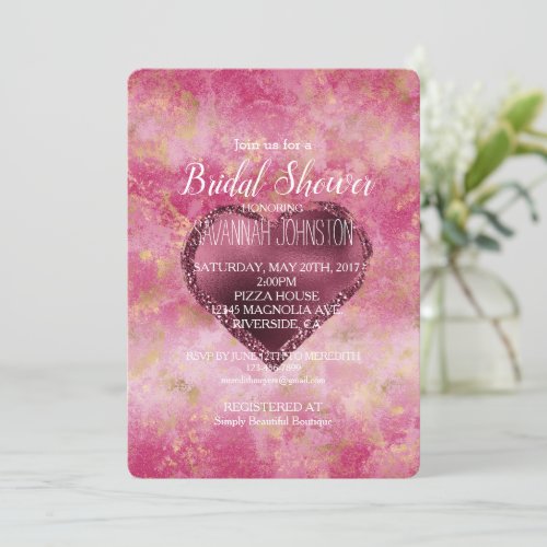 Burgundy Cherry Glitter Heart  Invitation