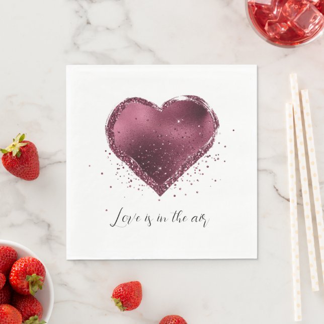Burgundy Cherry Glitter Sparkle Heart Love  Napkins (Insitu)