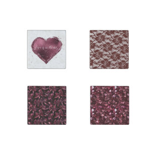 Burgundy Cherry Glitter Sparkle Heart Love  Stone Magnet
