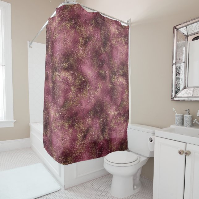 Burgundy Cherry Gold Glitter Glitz              Shower Curtain (In Situ)
