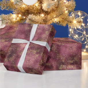 Burgundy Cherry Gold Glitter Glitz Wrapping Paper