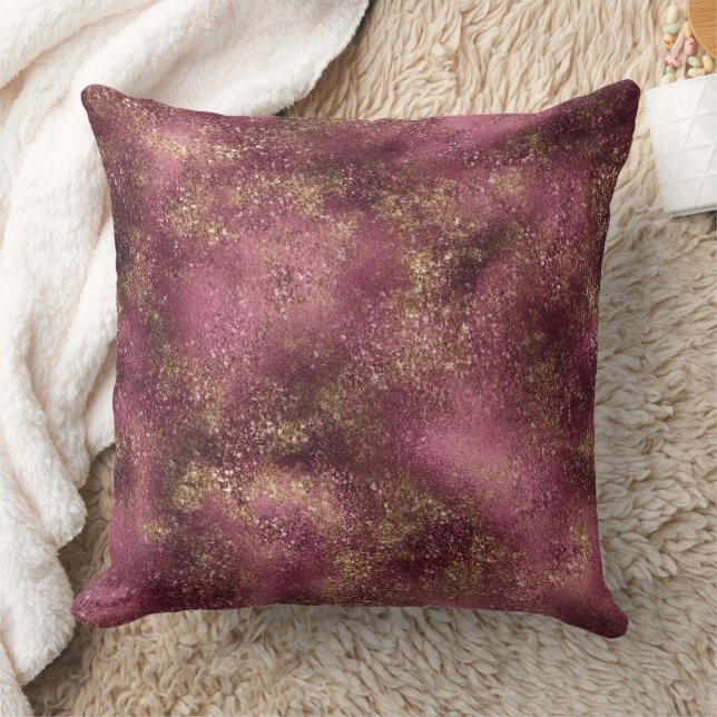 Burgundy Cherry Gold Glitter Sparkle      Throw Pillow (Blanket)