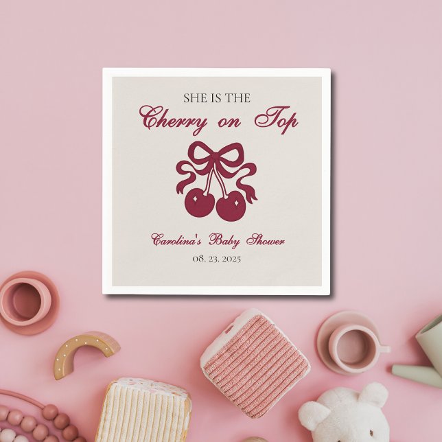 Burgundy Cherry on Top Baby shower  Napkins (Creator Uploaded)