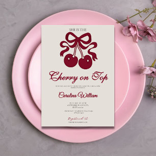 Burgundy cherry on top bow baby shower invitation
