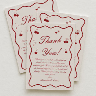 Burgundy Cherry On Top Bridal Shower  Thank You Card