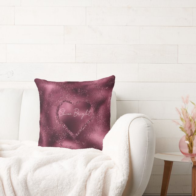 Burgundy Cherry Red Glitter Sparkle Heart     Throw Pillow (Couch)