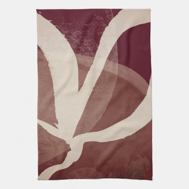 Burgundy Chestnut & Cream Abstract Watercolor Kitchen Towel (Vertical)