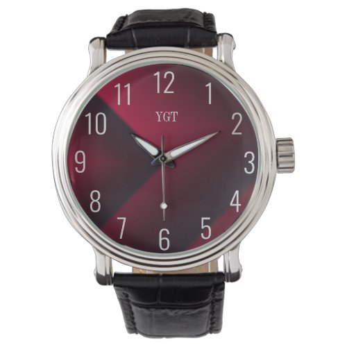 Burgundy Chevron Design Mens Watch